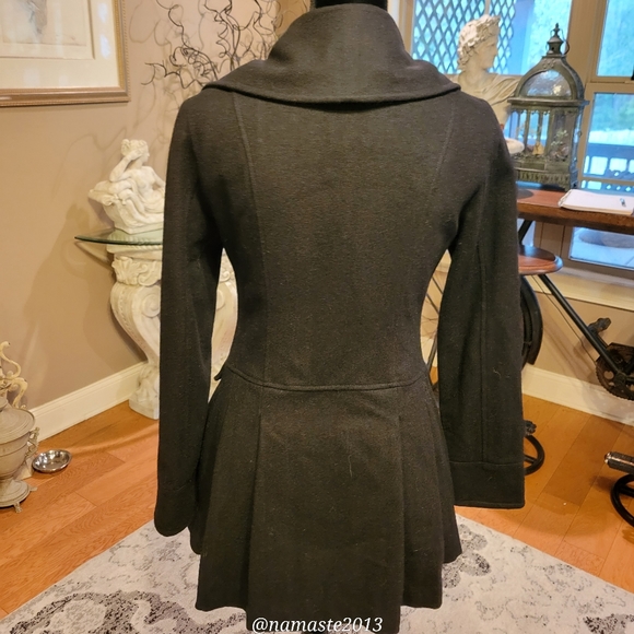 Blanc Noir Wool Blend Skirted Pea Coat Black Size Small #511 - Picture 7 of 14